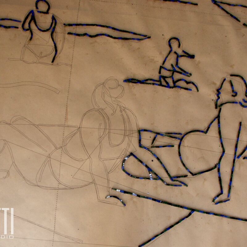 -  Glass and marble mosaic mural in process.