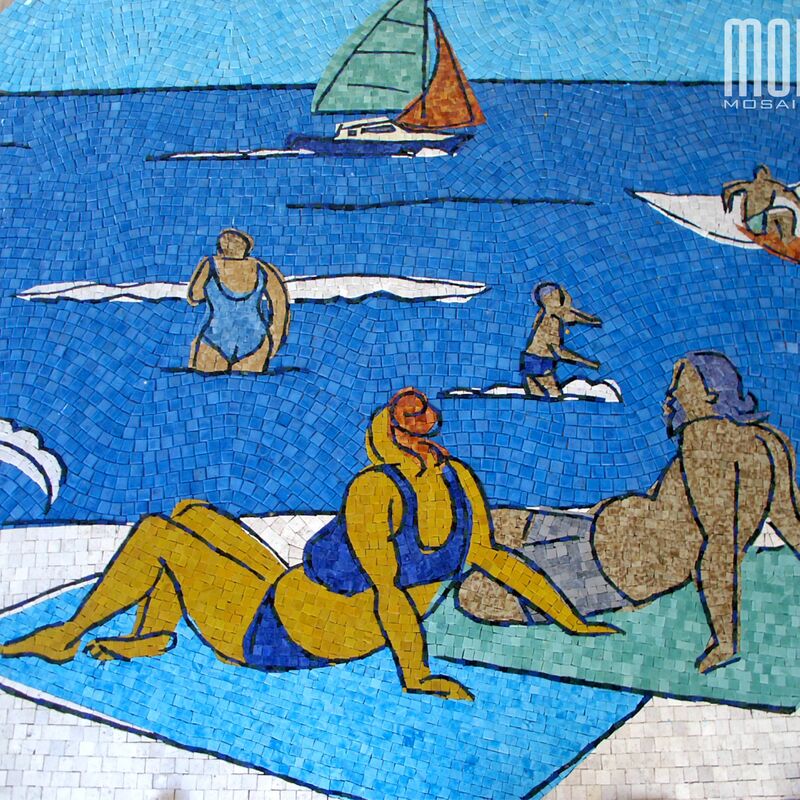 -  Glass and marble mosaic mural in process.