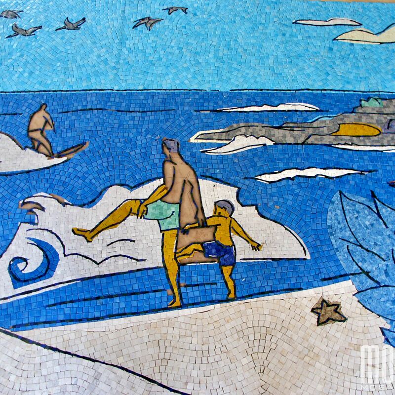 -  Glass and marble mosaic mural in process.