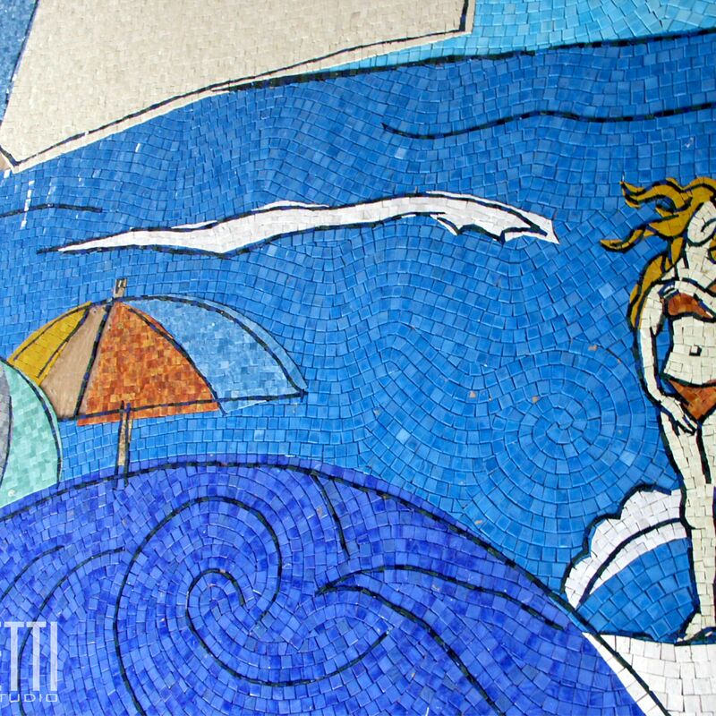 -  Glass and marble mosaic mural in process.